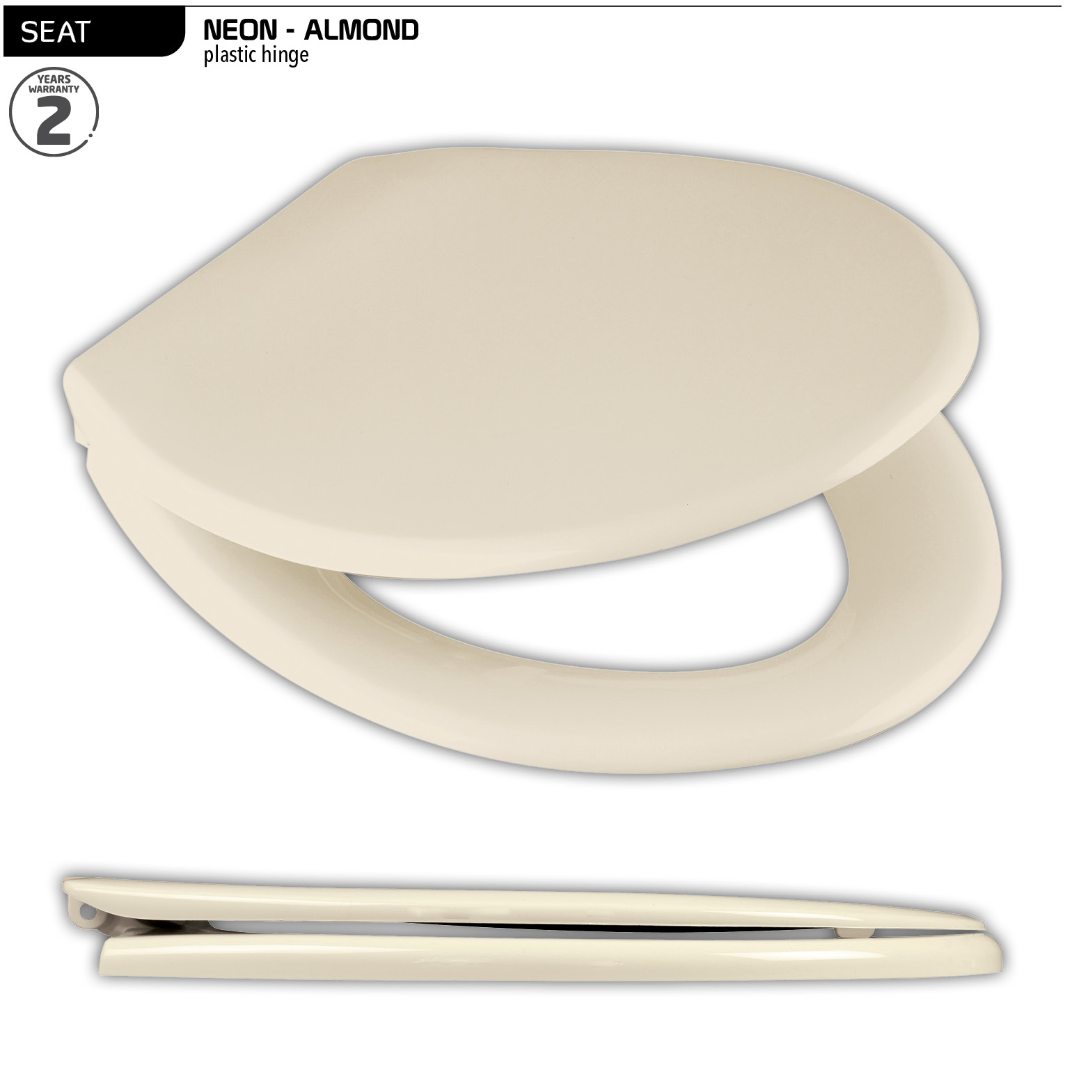 Neon Toilet Seat - Almond - Plastic hinge