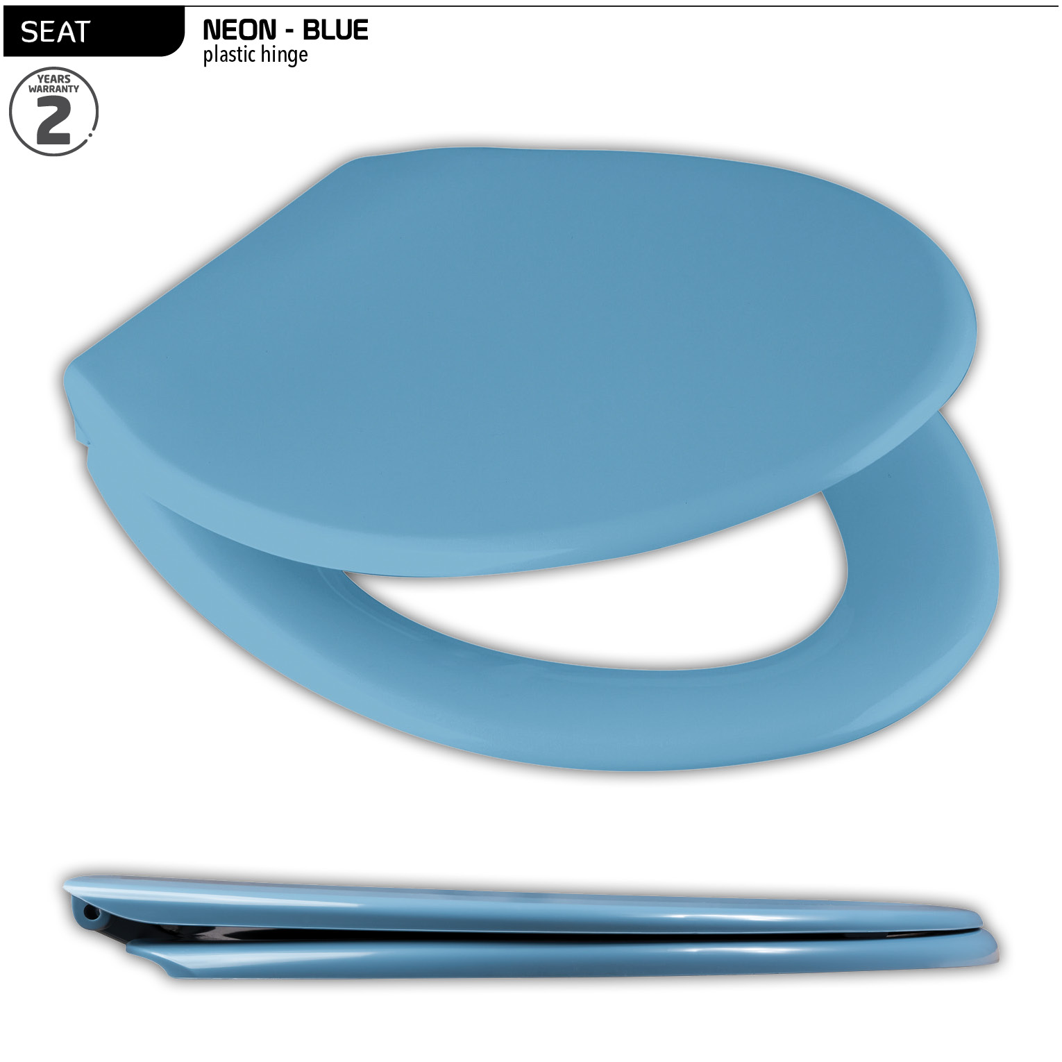 Neon Toilet Seat - Blue - Plastic hinge