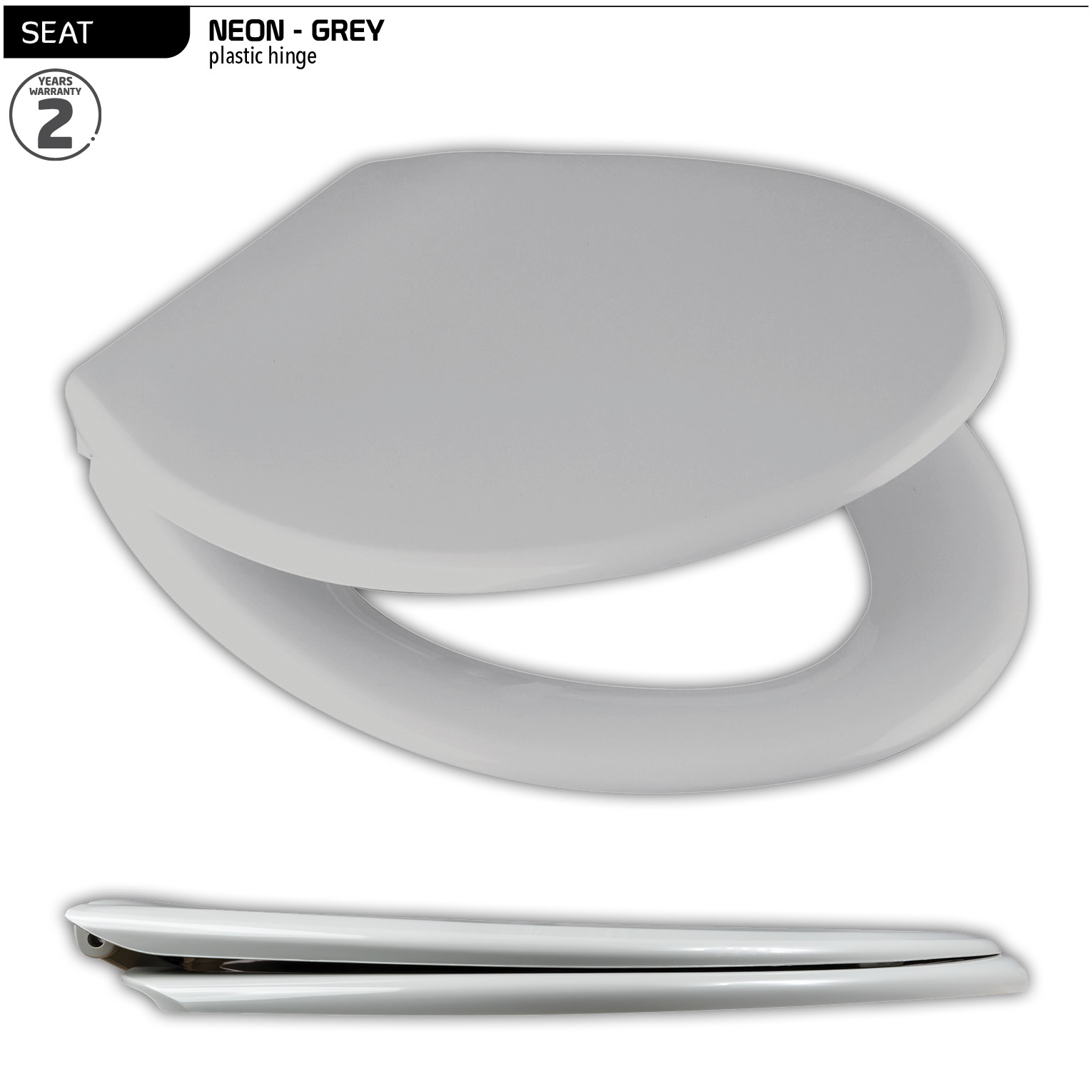 Neon Toilet Seat - Grey - Plastic hinge