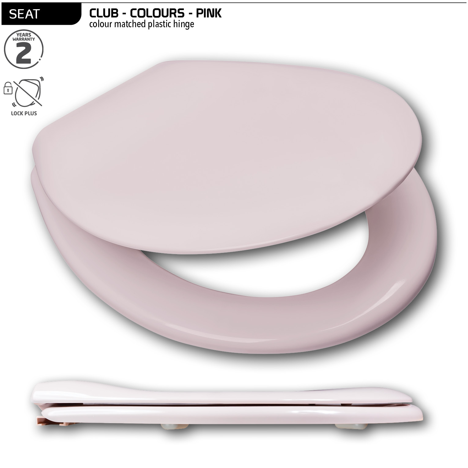 Club Toilet Seat - Pink - Plastic hinge